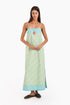 Long Sleeveless printed dress with thin adjustable straps and pockets
